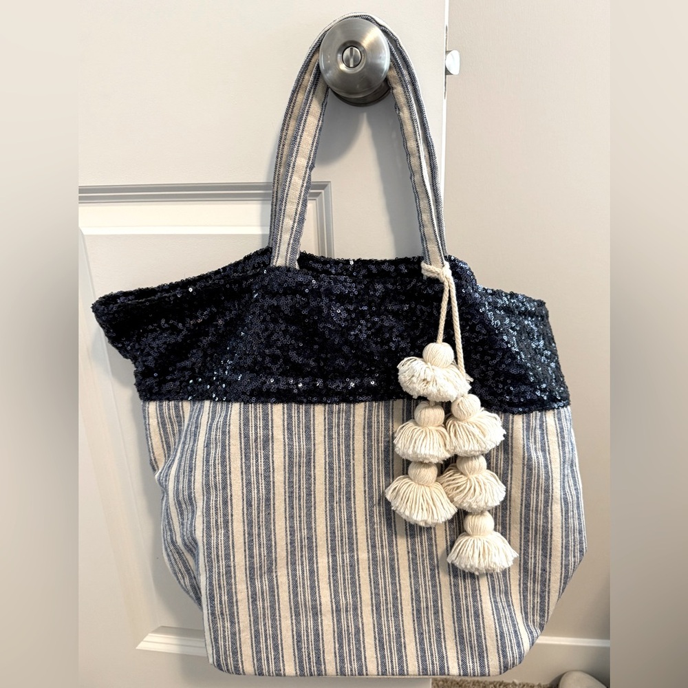 Anthropologie - JADEtribe 
Striped Navy and Cream Tote